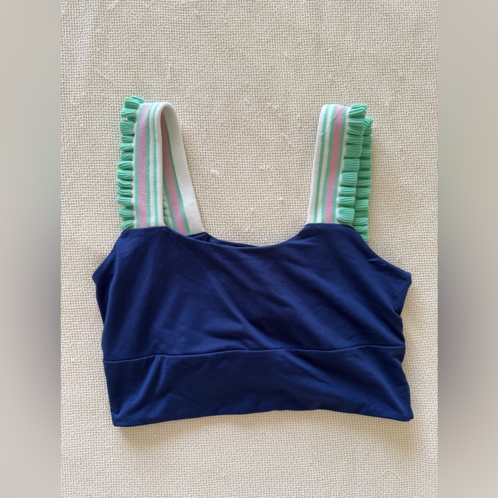 As Revival Navy Crop Tank / Bra with Striped Ruffle Straps